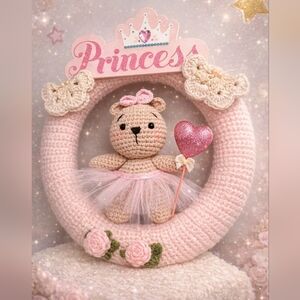 Handmade Crochet Princess Bear – Amigurumi Teddy with Tutu, Pink Heart Wand & Fl